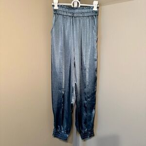 Satiny Blue/Gray Joggers with zipper detail‎ at the ankle elastic waist size XS